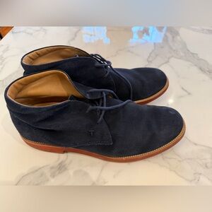 Tod's Navy Suede Chukka Boots with Tan Sole